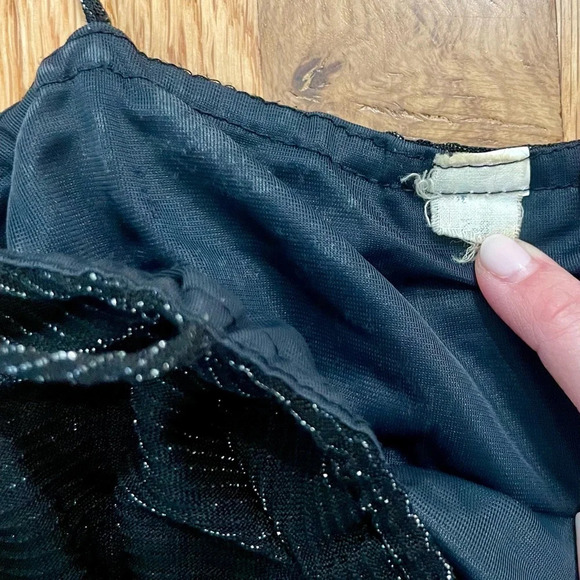 Vintage Pleated Sleeveless Sparkly Black Sheer Mini Dress Size Small - Picture 3 of 5